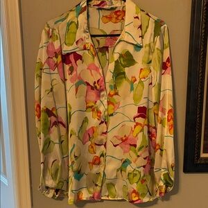 Zara Floral Satin Women's Blouse Top L EUC